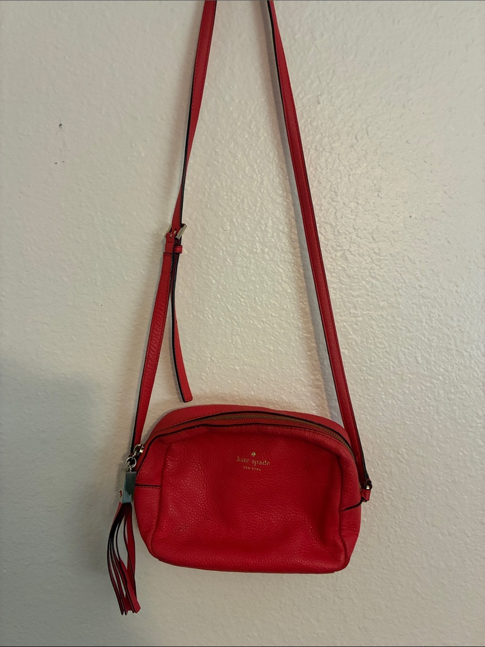 kate spade Red Pebbled Leather Crossbody with Tassel